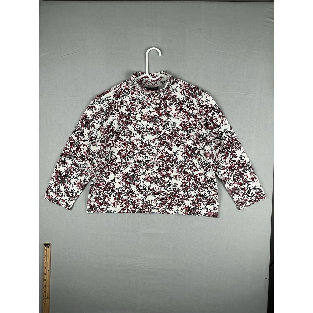 Karen Scott Petites Floral Mock Neck Top Womens PL Long Sleeve Cotton